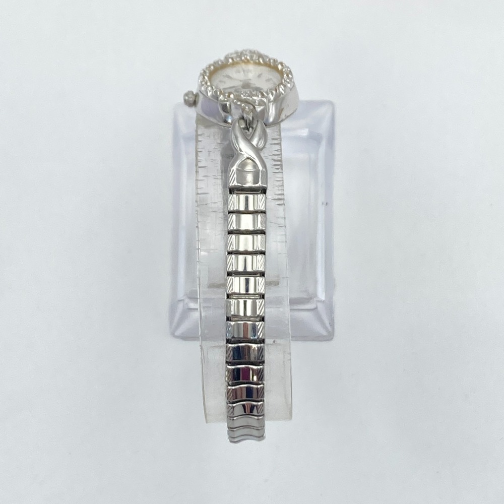 Vintage Inspired Womens Watch Silver Tone Crystals Stretch Band New Battery 6.75 - Picture 7 of 14